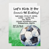 サッカースポーツ水彩色誕生日招待状 招待状 (正面/裏面)