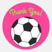 サッカースポーツ誕生日パーティーありがとうピンク ラウンドシール (正面)