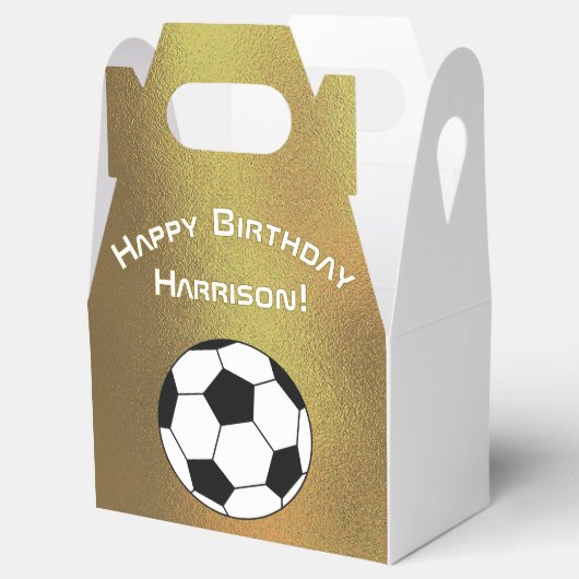 サッカースポーツ誕生日パーティーダーク金ゴールドホワイト フェイバーボックス (オープン)