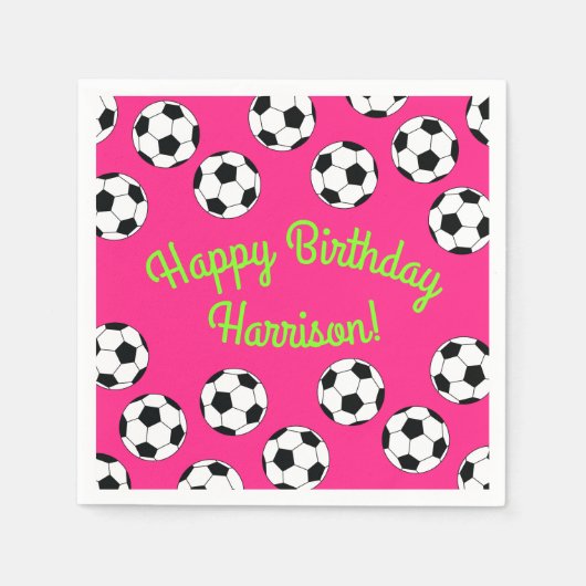サッカースポーツ誕生日パーティーピンク スタンダードカクテルナプキン (正面)