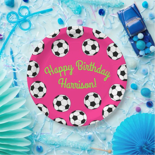 サッカースポーツ誕生日パーティーピンク ペーパープレート (パーティー)