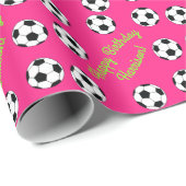 サッカースポーツ誕生日パーティーピンク ラッピングペーパー (ロールコーナー)