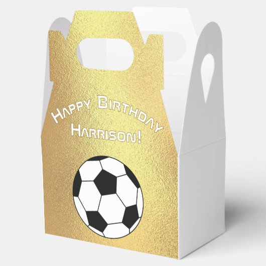 サッカースポーツ誕生日パーティー金ゴールドホワイト フェイバーボックス (オープン)