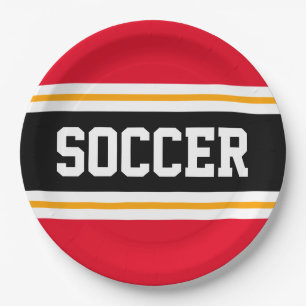 サッカースポーティな赤ブラックイエローレーシングストライプ ペーパープレート