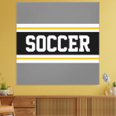 サッカースポーティグレー白黒イエローストライプズ キャンバスプリント (インサイチュ (リビング))