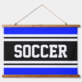 サッカースポーティブライトブルー白黒ストライプズ 吊り下げ型タペストリー