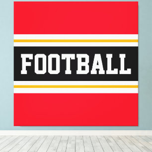 サッカースポーティレッド白黒イエローストライプズ キャンバスプリント