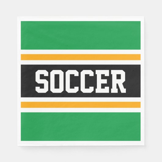 サッカースポーティ明るい緑の黒い黄色のストライプ スタンダードランチョンナプキン (正面)