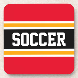 サッカースポーティ赤イエローブラックレースストライプ コースター