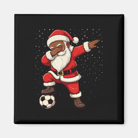 サッカーダビングサンタアフリカ系アメリカ人クリスマス マグネット (正面)