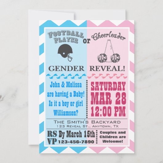 サッカーチアリーダージェンダーリビール招待状 招待状 (正面)