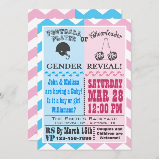 サッカーチアリーダージェンダーリビール招待状 招待状 (正面/裏面)