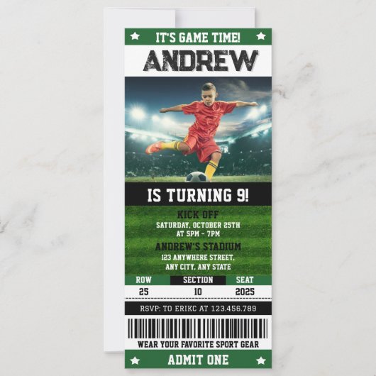 サッカーチケットの誕生日プレゼントに写真付きで 招待状 (正面)