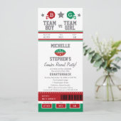 サッカーチケットジェンダーが赤ちゃんシャワーを明かす 招待状 (スタンド正面)