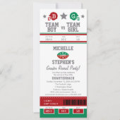 サッカーチケットジェンダーが赤ちゃんシャワーを明かす 招待状 (正面)