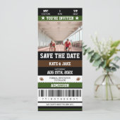 サッカーチケットスポユニークートをテーマに日付を保存 招待状 (スタンド正面)