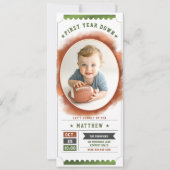 サッカーチケットスポーツおもしろいフォトボーイ1歳の誕生日 招待状 (正面)