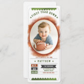 サッカーチケットスポーツかわいいフォトボーイ1歳の誕生日 招待状 (正面/裏面)