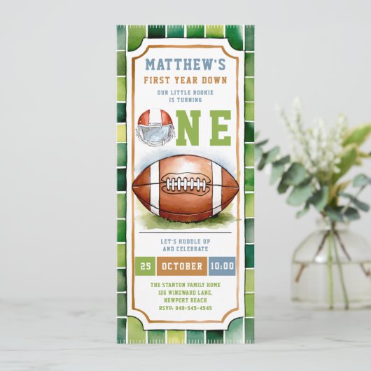 サッカーチケットスポーツテーマかわいい男の子1歳の誕生日 招待状 (スタンド正面)