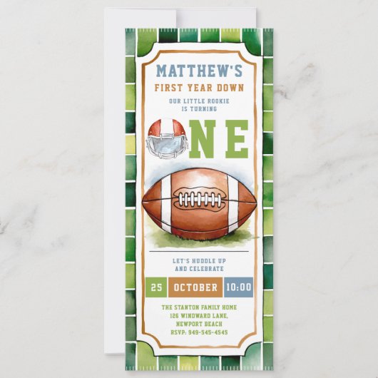 サッカーチケットスポーツテーマかわいい男の子1歳の誕生日 招待状 (正面)