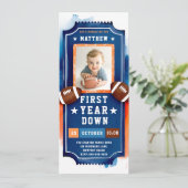 サッカーチケットフォトブルーオレンジボーイ1st誕生日 招待状 (スタンド正面)