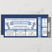 サッカーチケットベビーシャワー招待状ブルー 招待状 (正面/裏面)