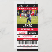 サッカーチケット任意の年齢の誕生日パーティフォトレッドI 招待状 (正面)