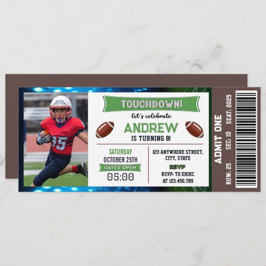 サッカーチケット誕生日招待状(写真あり) 招待状 (正面/裏面)