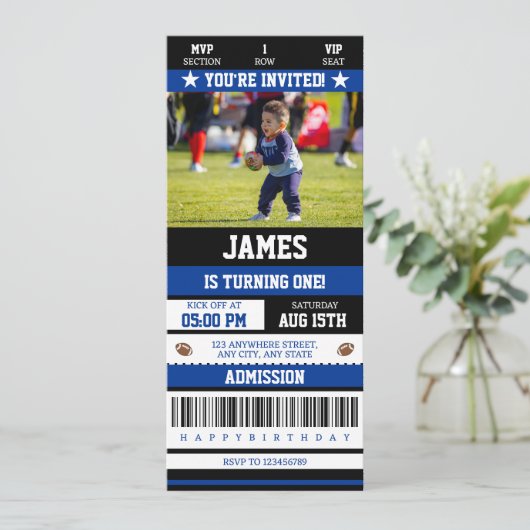 サッカーチケット1st誕生日パーティー写真 招待状 (スタンド正面)