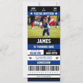 サッカーチケット1st誕生日パーティー写真 招待状 (正面)