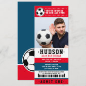 サッカーチケット 誕生日パーティー 写真 招待状 (正面/裏面)