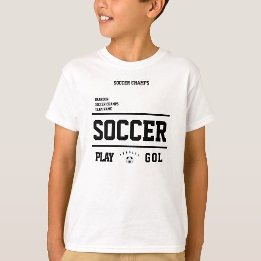 サッカーチパーソナライズされたャンプ選手チーム数キッズ Tシャツ (正面)