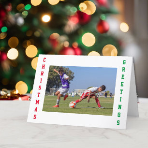 サッカーチームのキッズ3人フォトクリスマスカード シーズンカード