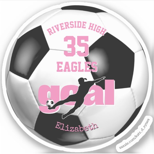 サッカーチームのスピリット女の子の名前ピンク文字 シール (正面)