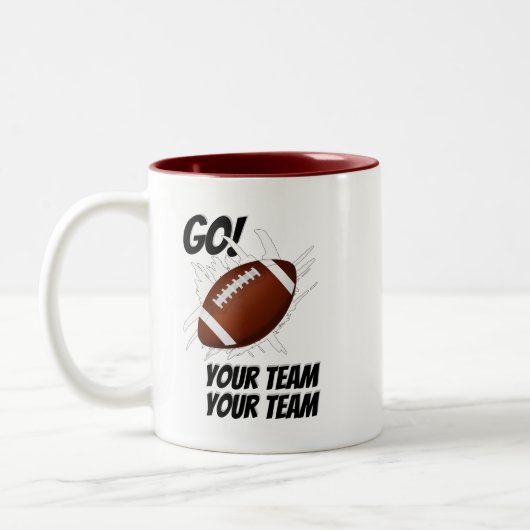 サッカーチームのタッチダウンスプラッシュをサポート ツートーンマグカップ (左)