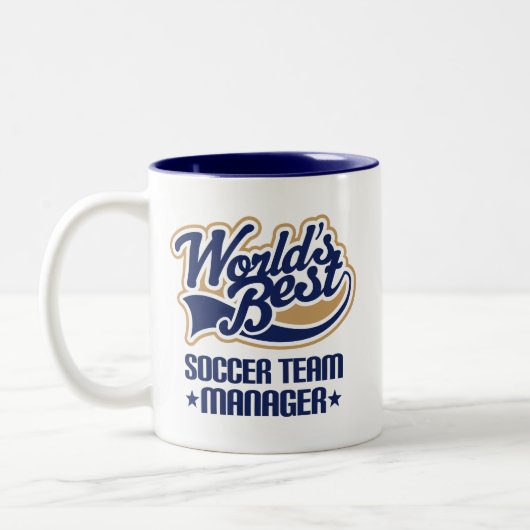 サッカーチームのマネージャーのギフト ツートーンマグカップ (左)
