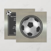 サッカーチームの黒と銀の招待状 招待状 (正面/裏面)