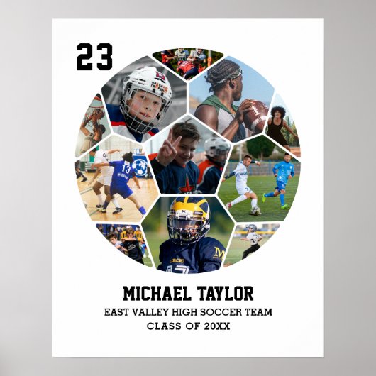 サッカーチームシニア卒業スポーツフォトコラージュ ポスター (正面)