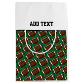 サッカーチームスポーツボールカスタム文字グリーンブラウン ミディアムペーパーバッグ (正面)