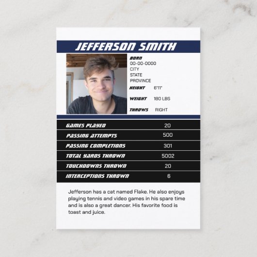 サッカーチームトレーディングカードスポーツギフトアイディアブルー コーリングカード (裏面)