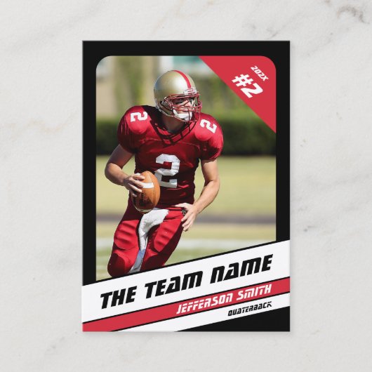 サッカーチームトレーディングカードスポーツギフトブラックレッド コーリングカード (正面)