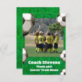 サッカーチーム写真サッカーボールサッカーコーチ サンキューカード (正面/裏面)