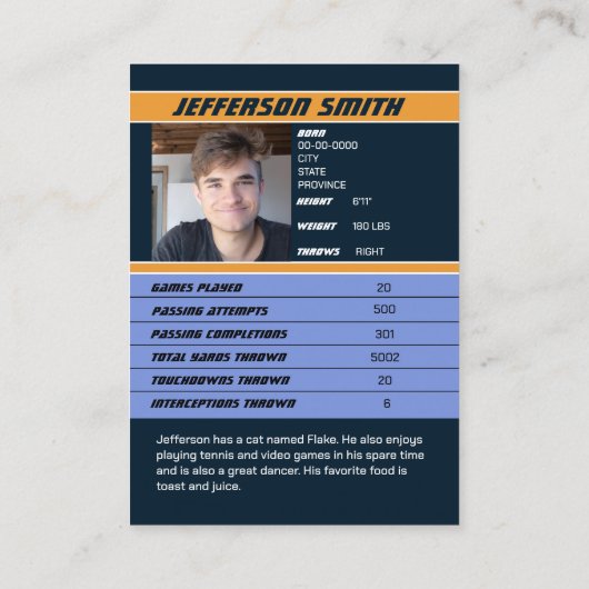 サッカーチーム取引カードスポーツギフトダークブルー コーリングカード (裏面)