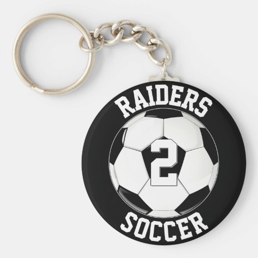 サッカーチーム名とプレイヤー番号のカスタム キーホルダー (正面)