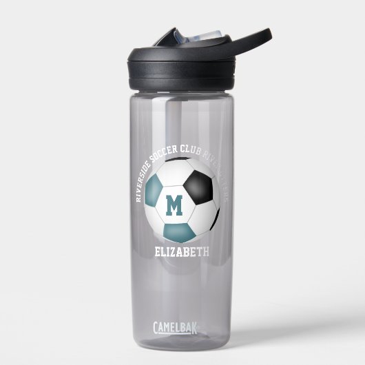 サッカーチーム名(サッカーボールが黒いティール(緑がかった色)) ウォーターボトル (左面)