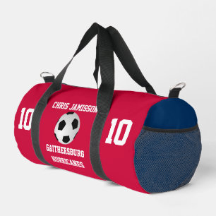 サッカーチーム コーチ プレイヤー 赤 白 青 カスタム ダッフルバッグ