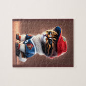 サッカーチームTシャツがかわいい猫 ジグソーパズル (横)