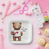 サッカーテディベアバレンタインデーの1歳の誕生日 ペーパープレート (パーティー)