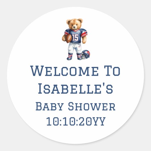 サッカーテディベア赤ちゃんシャワーへようこそ ラウンドシール (正面)