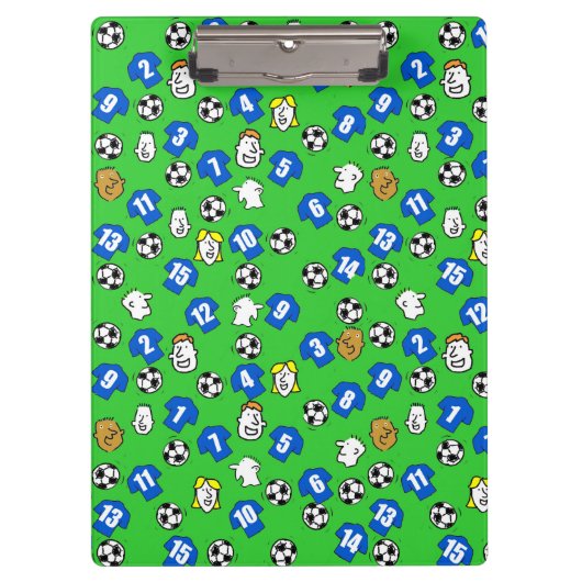 サッカーテーマとブルーシャツ クリップボード (正面)